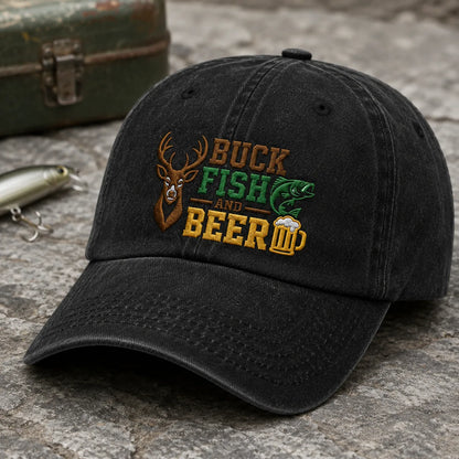 Buck Fish and Beer Washed Cap - washed cap - side view