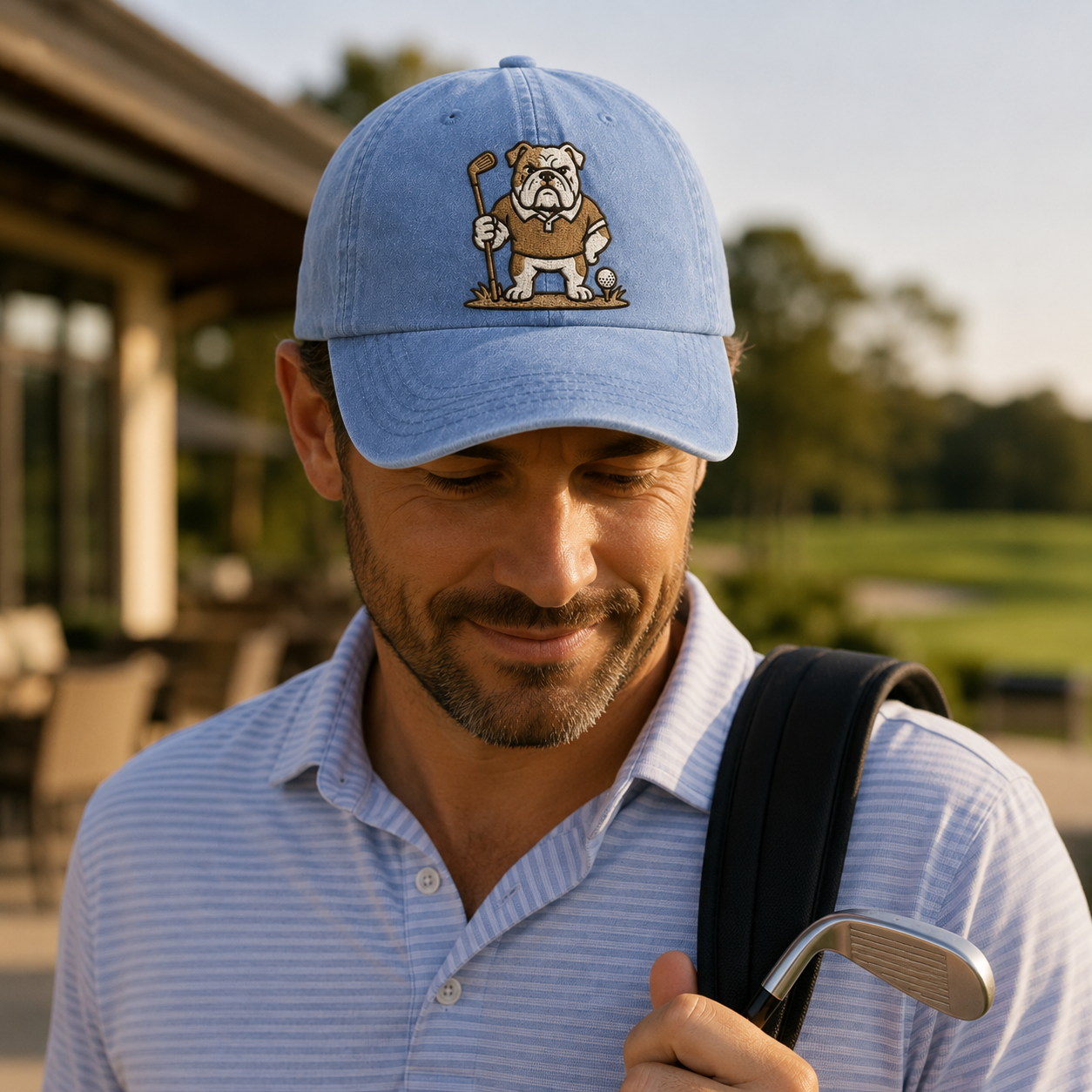 Bulldog Golfer Embroidered Washed Cap - Washed Cap - alternate angle