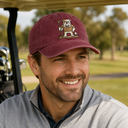 Bulldog Golfer Embroidered Washed Cap - Washed Cap - detail