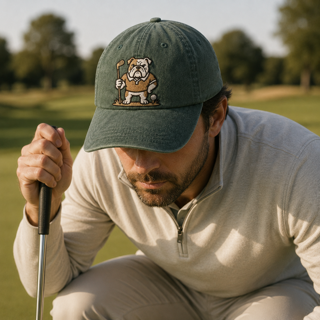 Bulldog Golfer Embroidered Washed Cap - Washed Cap - lifestyle