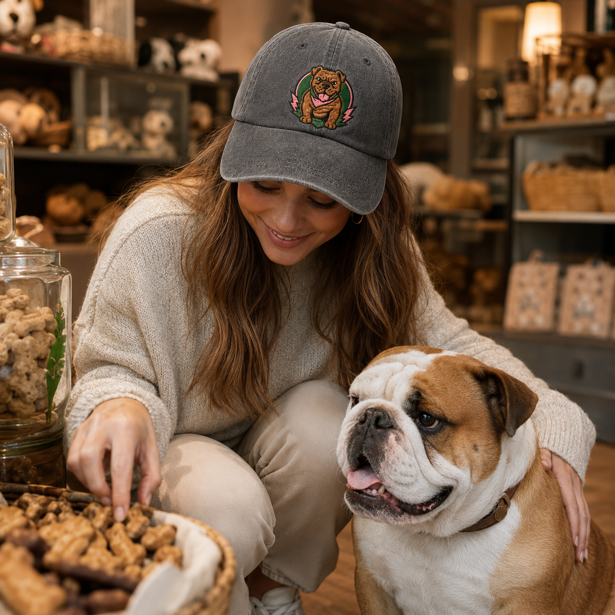 Bulldog Mom Embroidered Washed Cap - Washed Cap - alternate angle