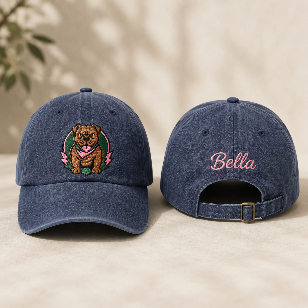 Bulldog Mom Embroidered Washed Cap - Washed Cap - front view