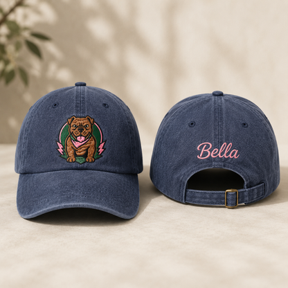 Bulldog Mom Embroidered Washed Cap - Washed Cap - front view