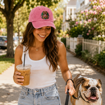 Bulldog Mom Embroidered Washed Cap - Washed Cap - lifestyle
