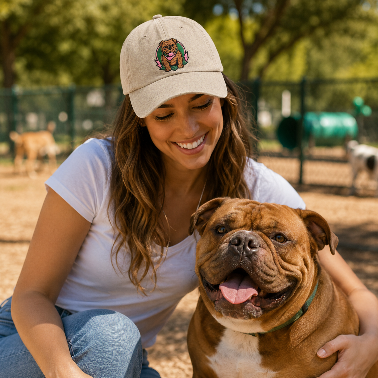 Bulldog Mom Embroidered Washed Cap - Washed Cap - side view