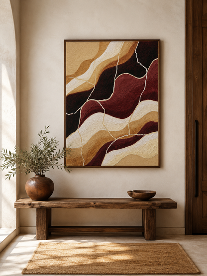 Bordeaux Beige Abstracte Wandkunst - Wall Art Decor - alternate angle - burgundy abstract wall art, burgundy wall decor