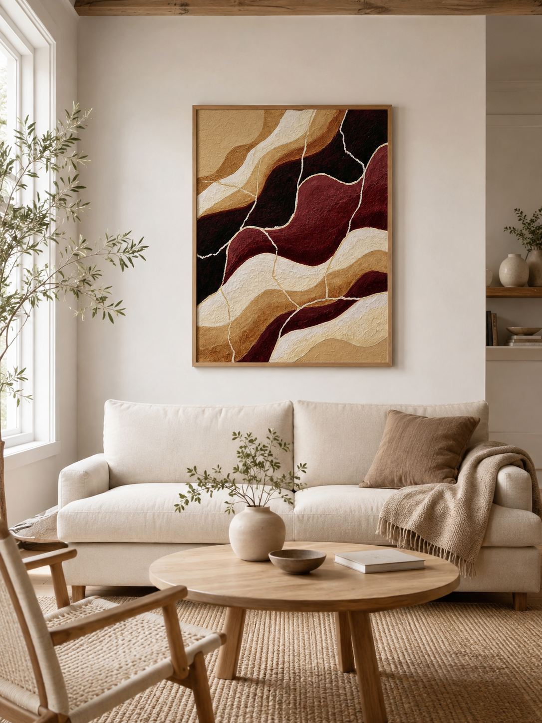 Bordeaux Beige Abstracte Wandkunst - Wall Art Decor - detail view - burgundy abstract wall art, burgundy wall decor