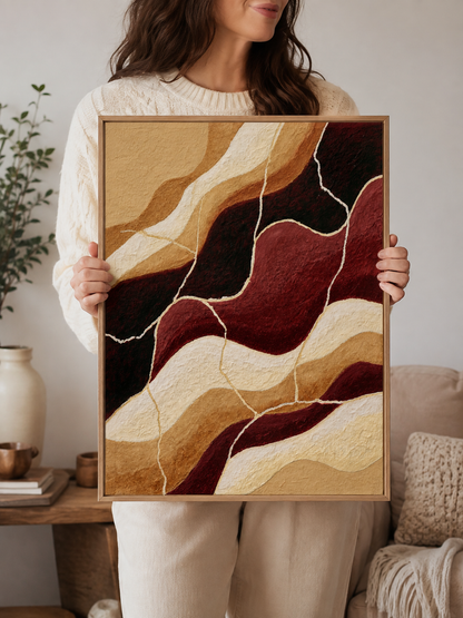 Bordeaux Beige Abstracte Wandkunst - Wall Art Decor - front view - burgundy abstract wall art, burgundy wall decor
