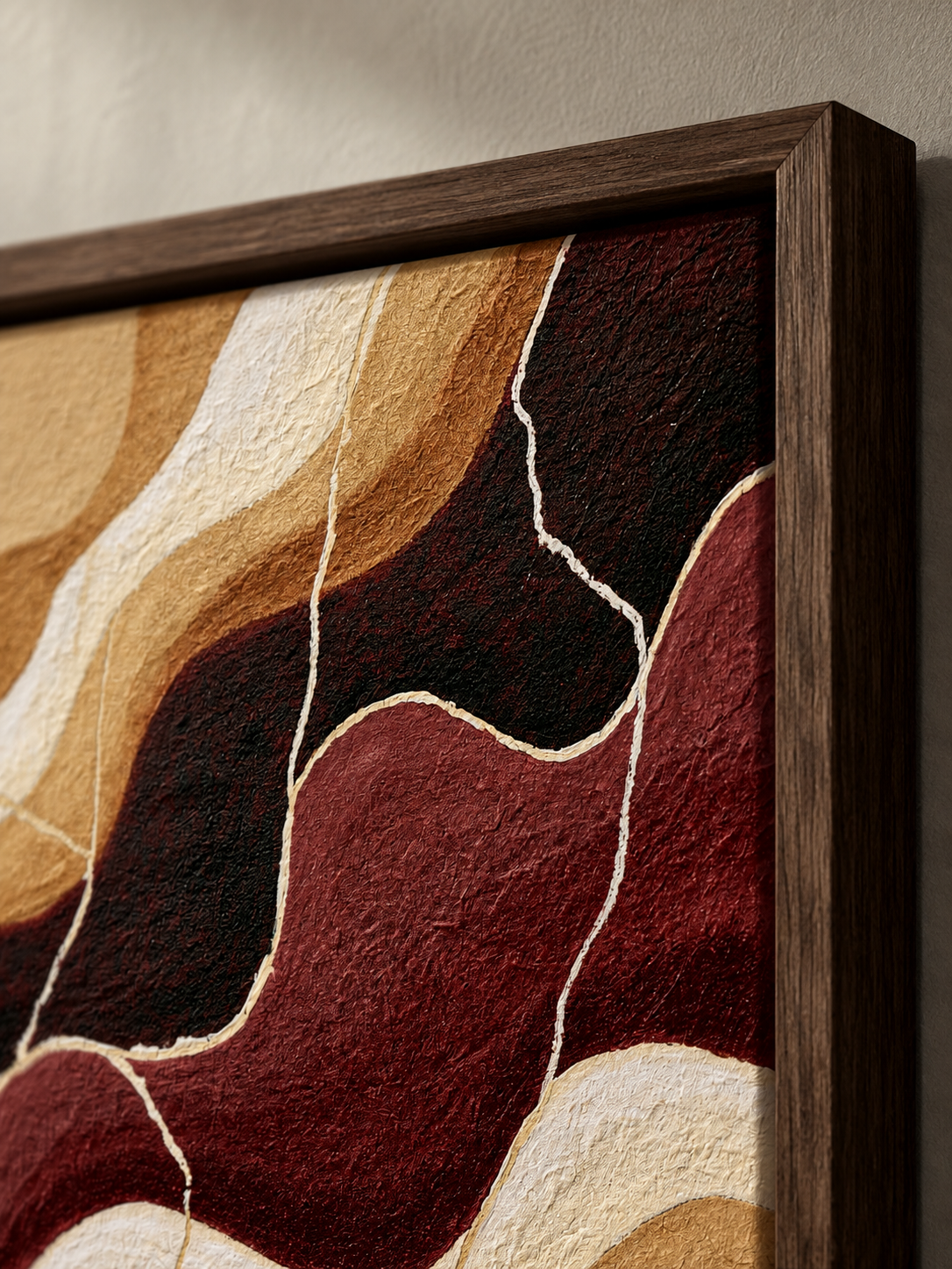 Bordeaux Beige Abstracte Wandkunst - Wall Art Decor - detail view - burgundy abstract wall art, burgundy wall decor