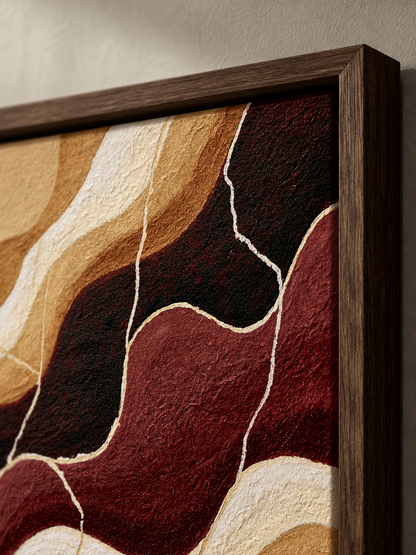Bordeaux Beige Abstracte Wandkunst - Wall Art Decor - detail view - burgundy abstract wall art, burgundy wall decor