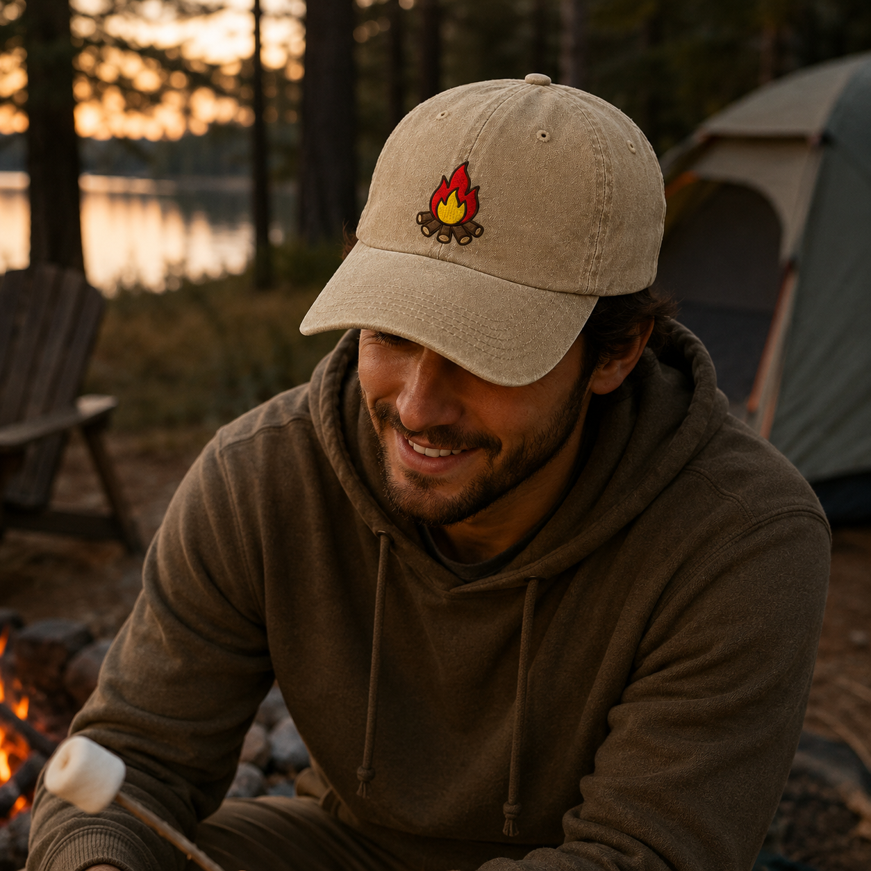 Campfire Embroidered Washed Cap - Washed Cap - side view