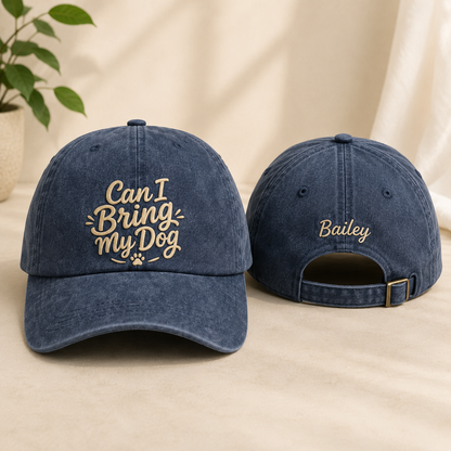 Can I Bring My Dog Embroidered Washed Cap - Washed Cap - front view