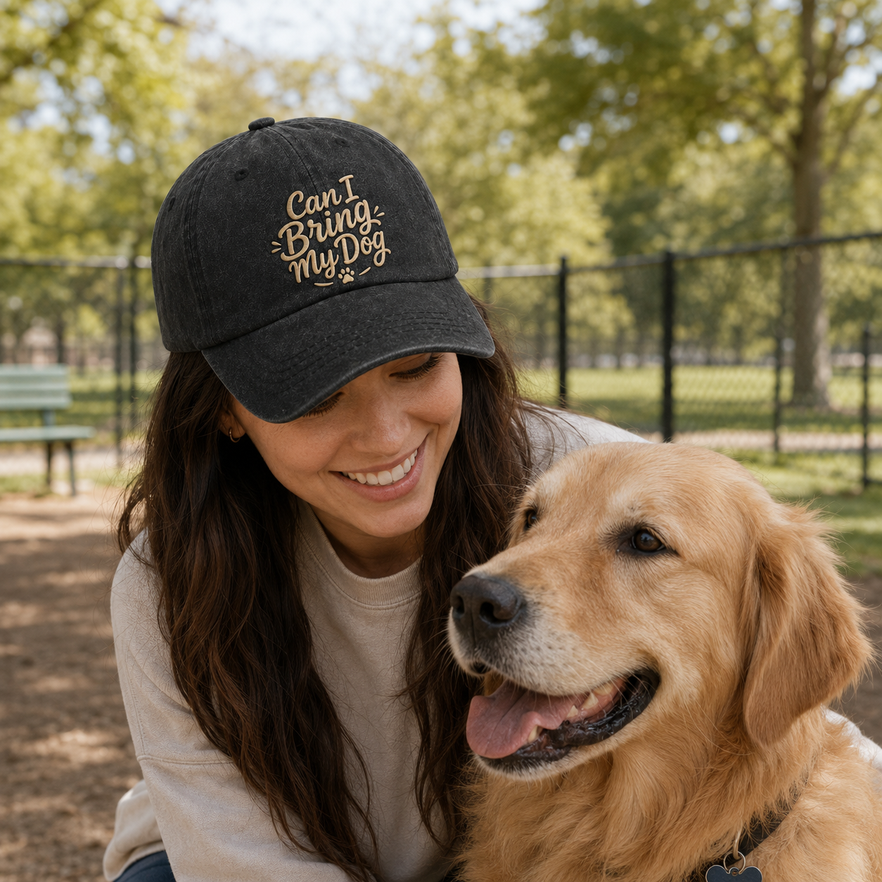 Can I Bring My Dog Embroidered Washed Cap - Washed Cap - side view