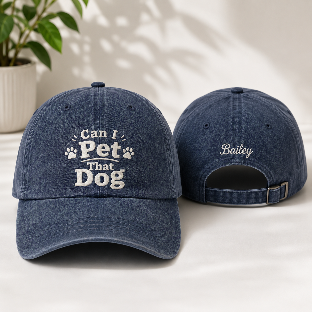 Can I Pet That Dog Embroidered Washed Cap - Washed Cap - front view