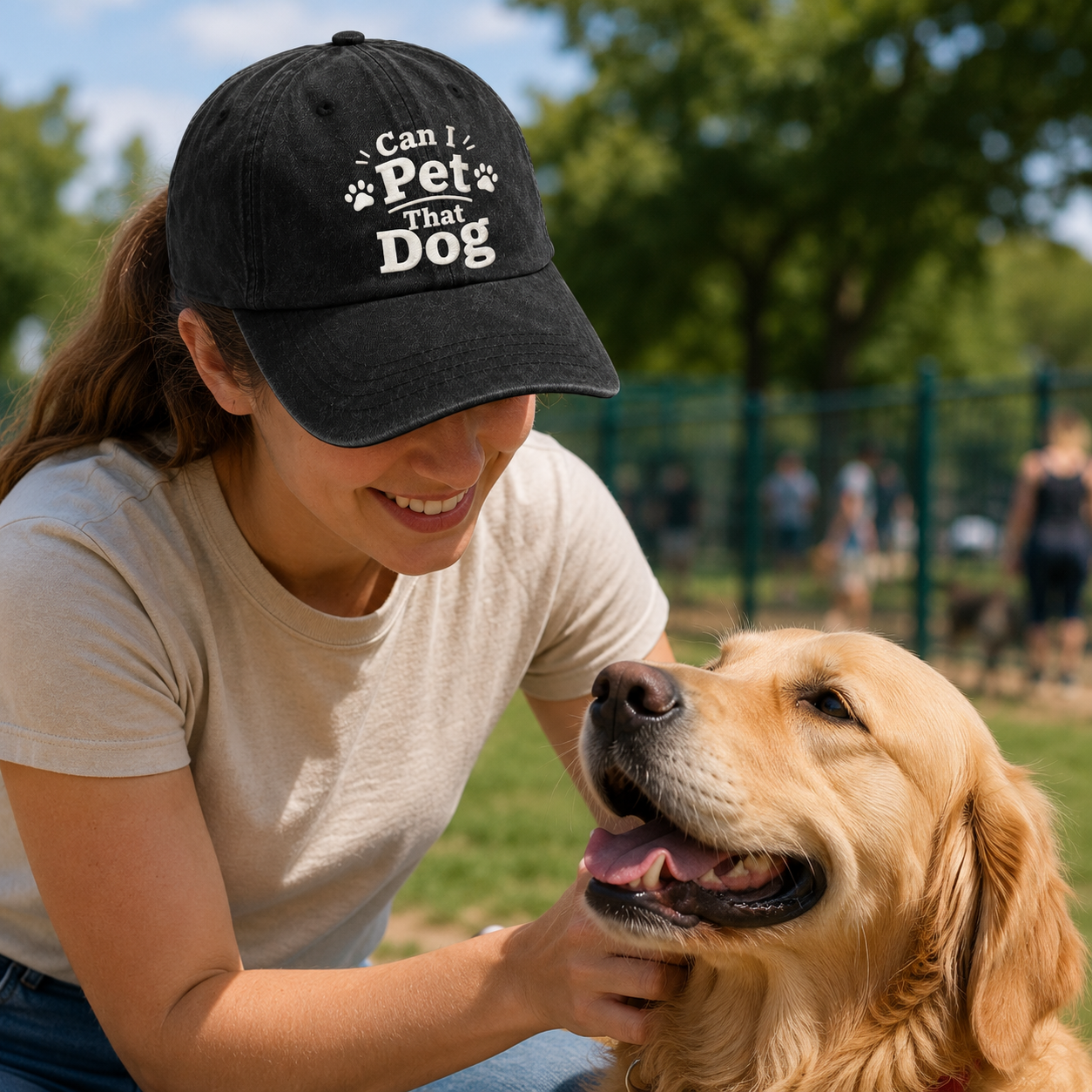 Can I Pet That Dog Embroidered Washed Cap - Washed Cap - side view