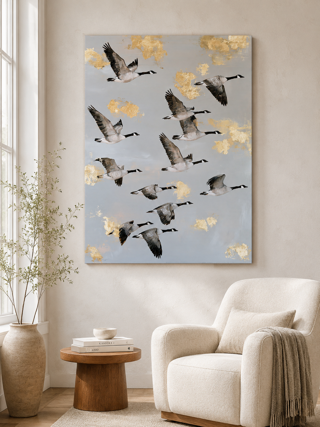 Bernaches du Canada en Tableau - Wall Art Decor - close-up - canada geese wall art, flying geese art print