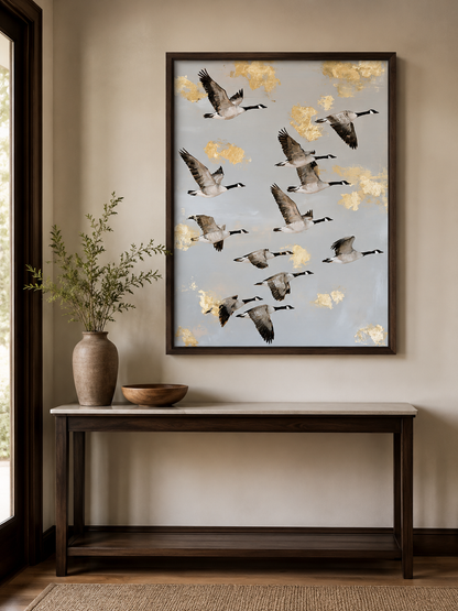 Bernaches du Canada en Tableau - Wall Art Decor - lifestyle shot - canada geese wall art, flying geese art print