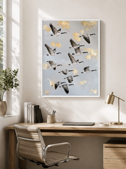 Bernaches du Canada en Tableau - Wall Art Decor - front view - canada geese wall art, flying geese art print