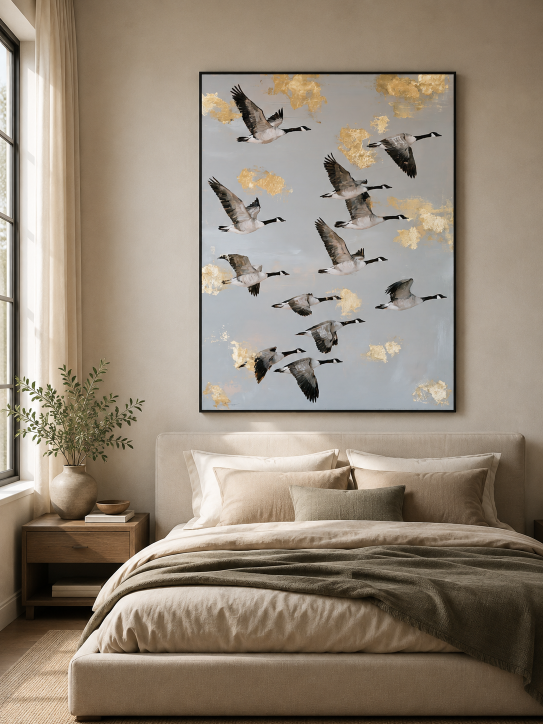 Bernaches du Canada en Tableau - Wall Art Decor - detail view - canada geese wall art, flying geese art print