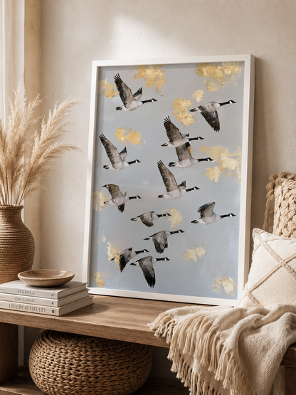 Bernaches du Canada en Tableau - Wall Art Decor - lifestyle shot - canada geese wall art, flying geese art print
