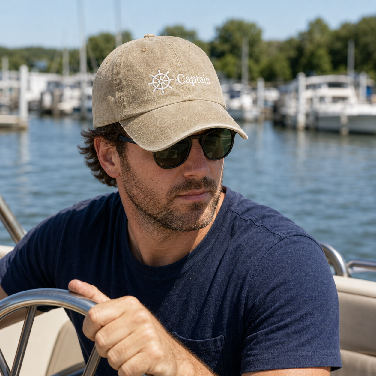 Captain Nautical Washed Cap - Washed Cap - side view