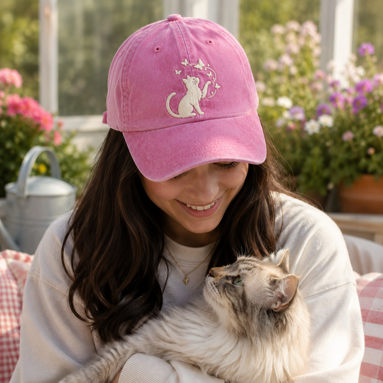 Cat Butterfly Embroidered Washed Cap - Washed Cap - alternate angle