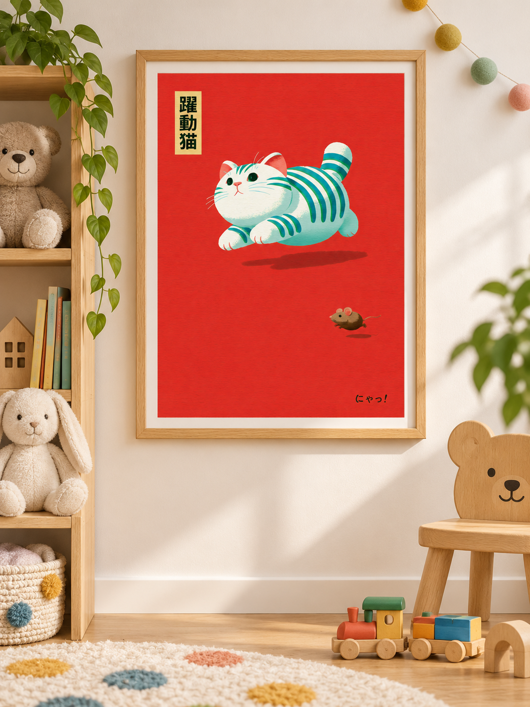 Cat Chasing Mouse Poster - Wall Art Decor - packaging - canvas print, framed wall art