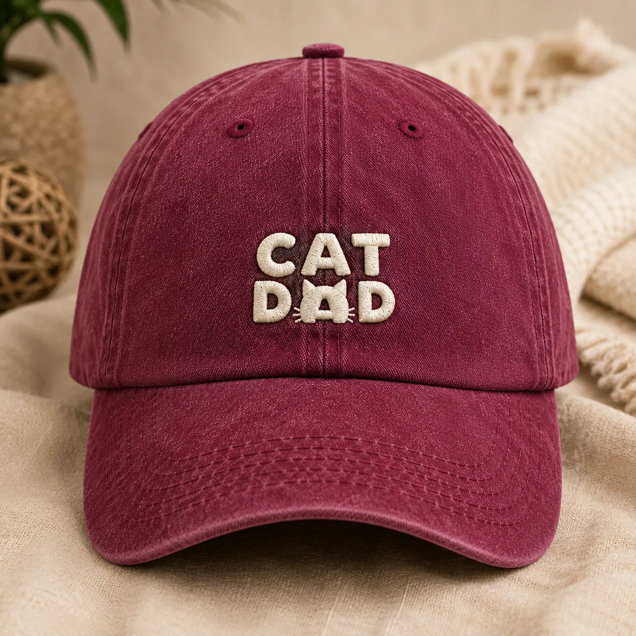 Cat Dad Embroidered Washed Cap - washed cap - lifestyle