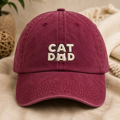 Cat Dad Embroidered Washed Cap - washed cap - lifestyle