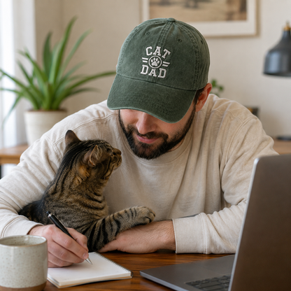 Cat Dad Washed Cap - Washed Cap - detail
