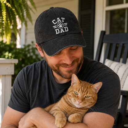 Cat Dad Washed Cap - Washed Cap - lifestyle