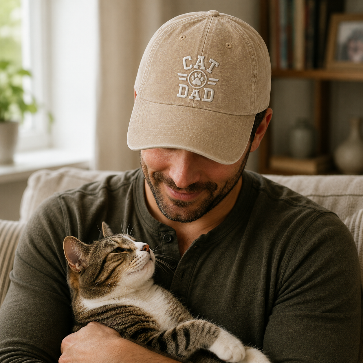Cat Dad Washed Cap - Washed Cap - side view