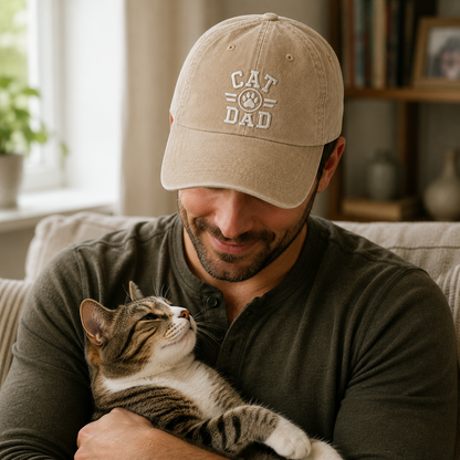 Cat Dad Washed Cap - Washed Cap - side view