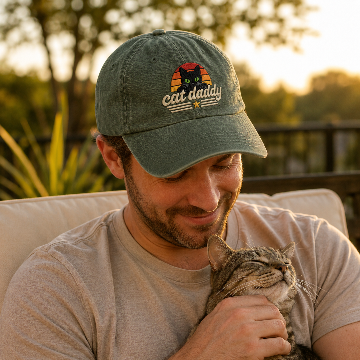 Cat Daddy Embroidered Washed Cap - Washed Cap - detail
