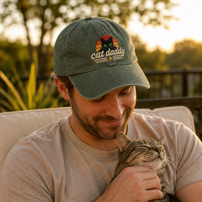 Cat Daddy Embroidered Washed Cap - Washed Cap - detail
