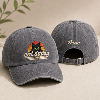 Cat Daddy Embroidered Washed Cap - Washed Cap - front view