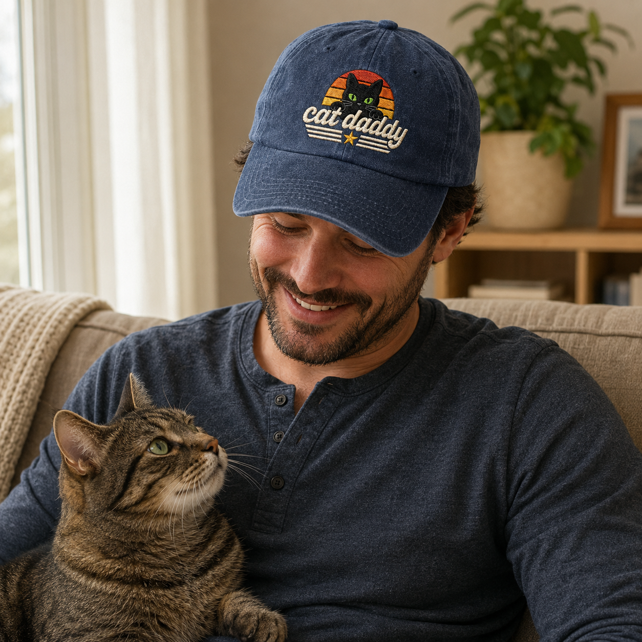 Cat Daddy Embroidered Washed Cap - Washed Cap - side view