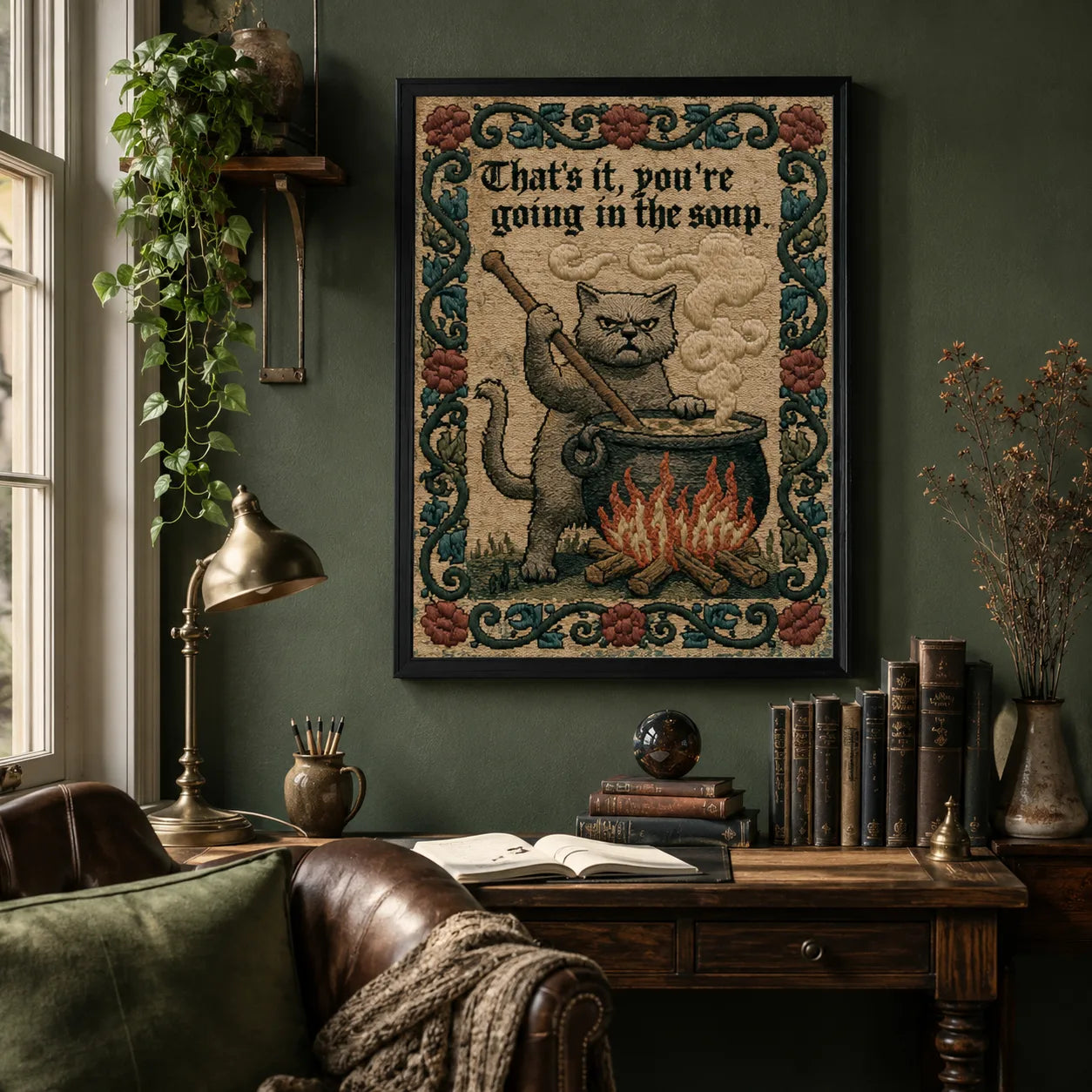 Cat Going in the Soup Wall Art Decor - Wall Art Decor - alternate angle