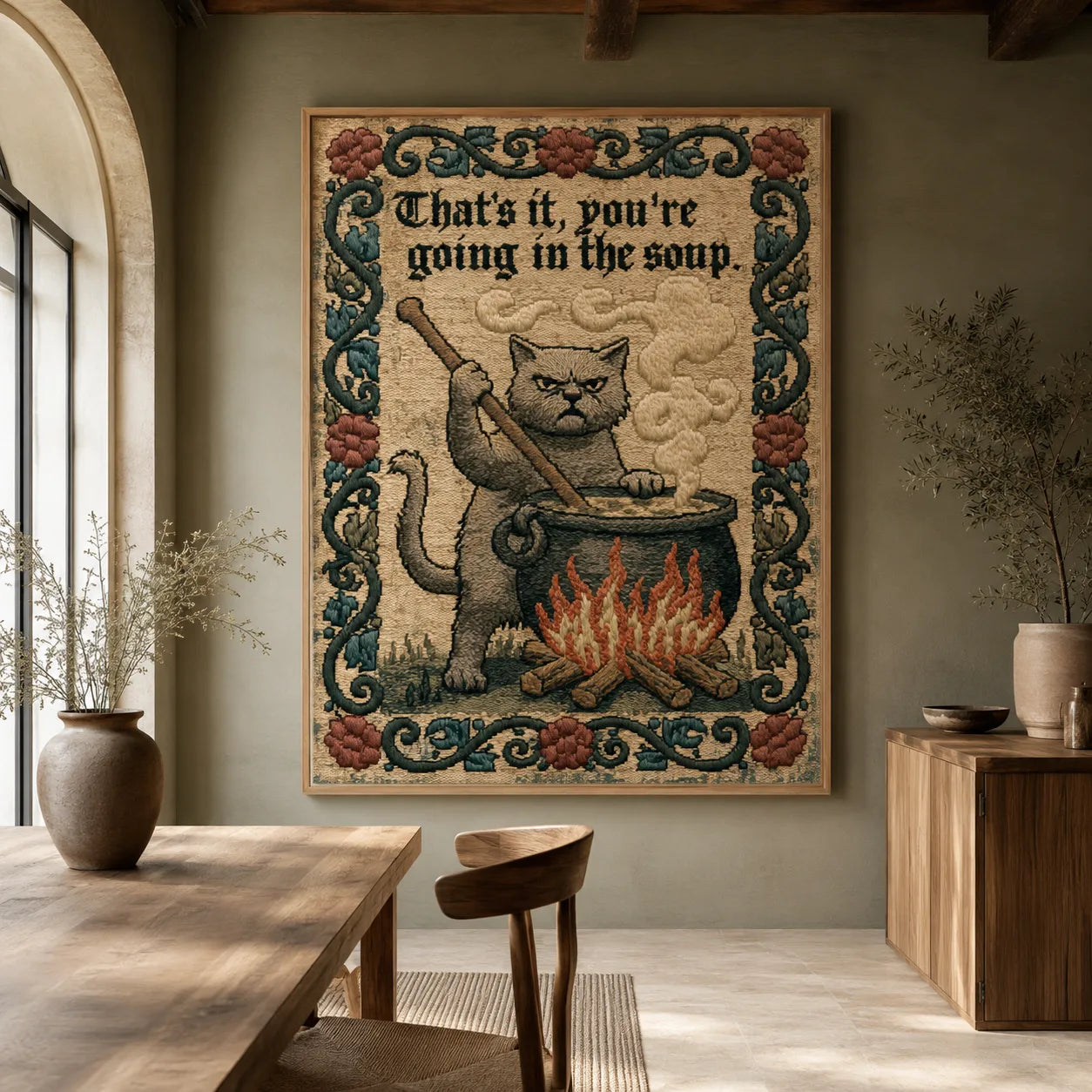 Cat Going in the Soup Wall Art Decor - Wall Art Decor - close up
