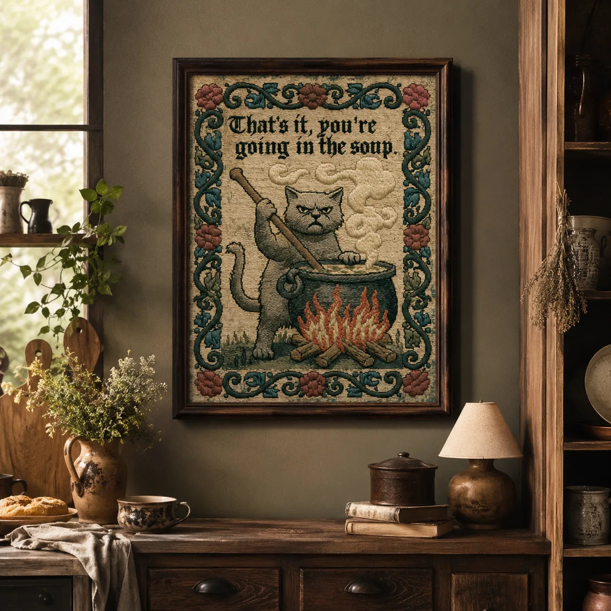 Cat Going in the Soup Wall Art Decor - Wall Art Decor - detail