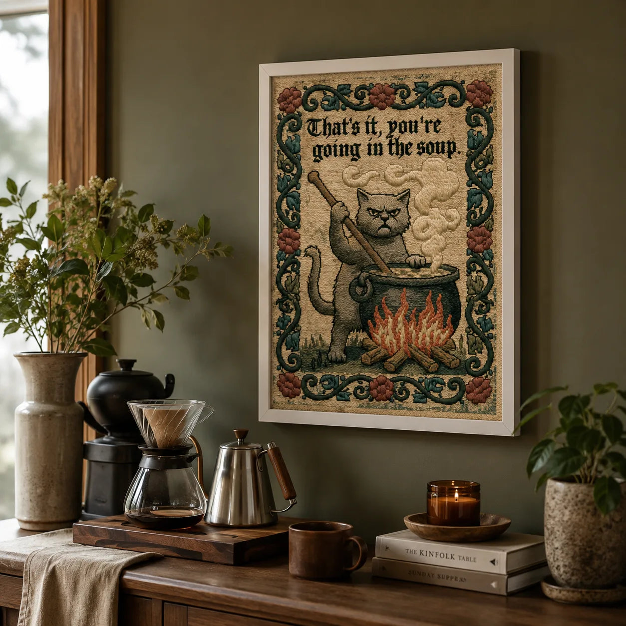 Cat Going in the Soup Wall Art Decor - Wall Art Decor - in use