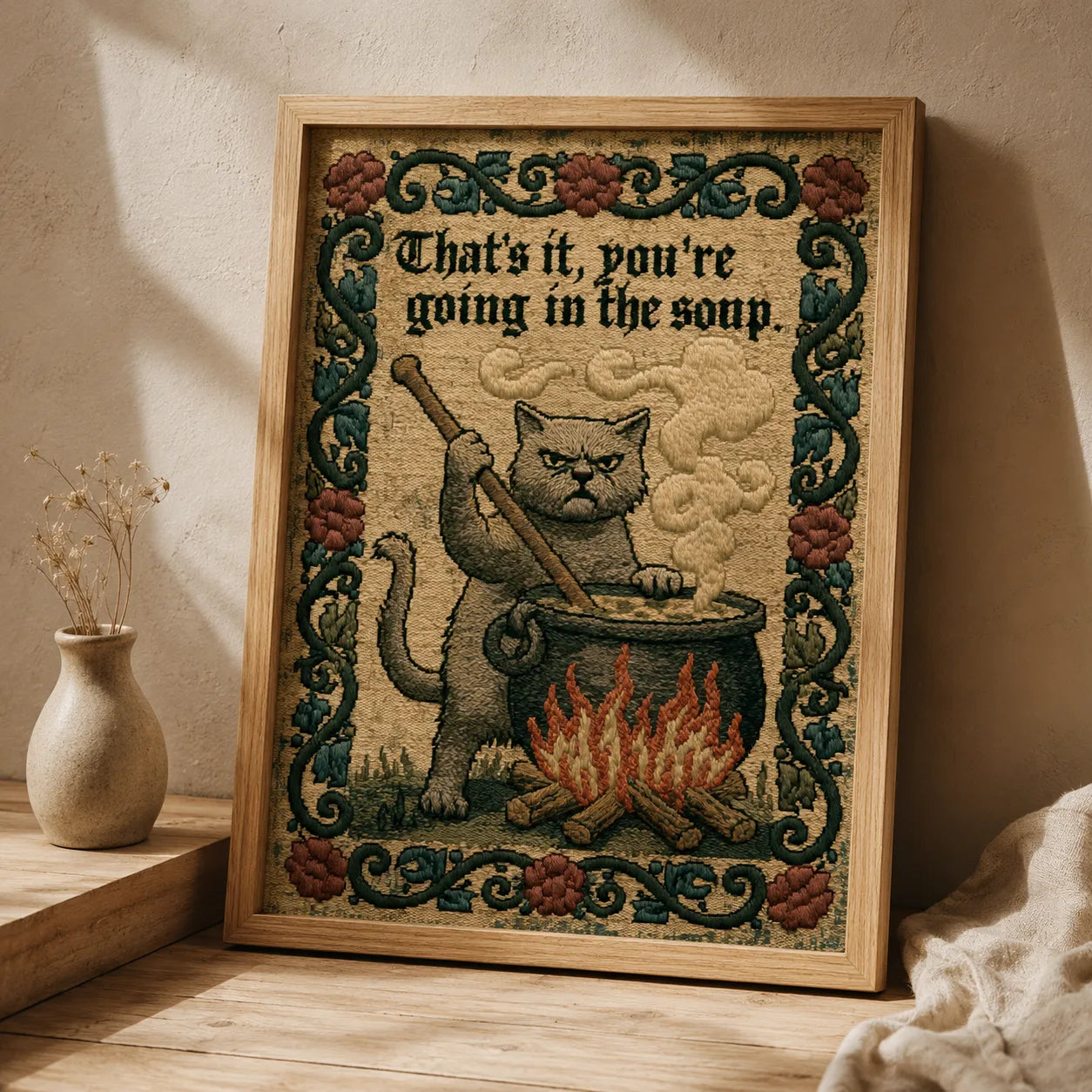 Cat Going in the Soup Wall Art Decor - Wall Art Decor - side view