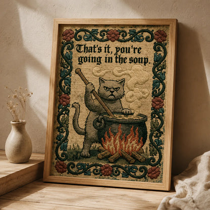 Cat Going in the Soup Wall Art Decor - Wall Art Decor - side view