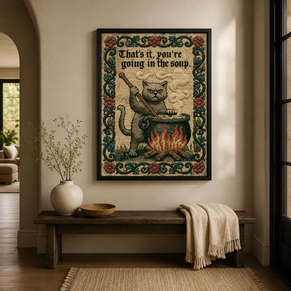 Cat Going in the Soup Wall Art Decor - Wall Art Decor - styled