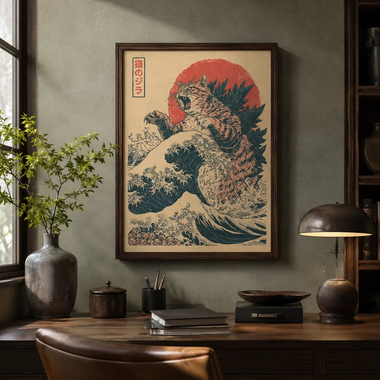 Cat Kaiju Great Wave Wall Art Decor - Wall Art Decor - alternate angle