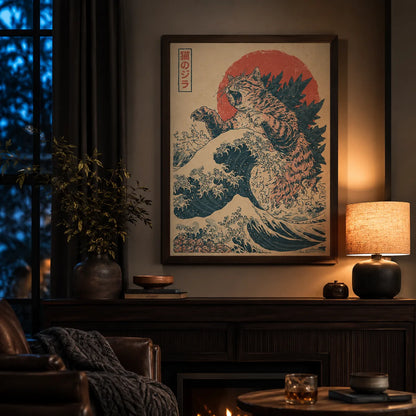 Cat Kaiju Great Wave Wall Art Decor - Wall Art Decor - lifestyle