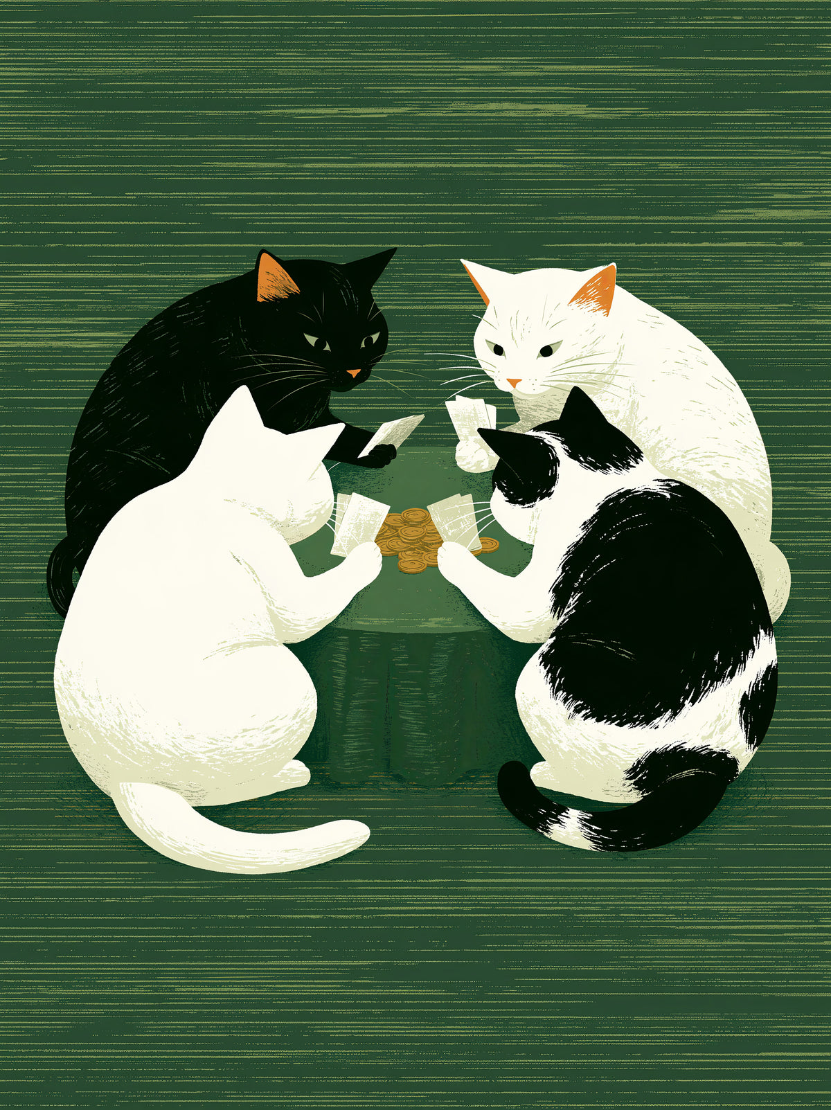Cats Playing Cards Poster - Wall Art Decor - front view - cats playing cards poster, green cat wall art