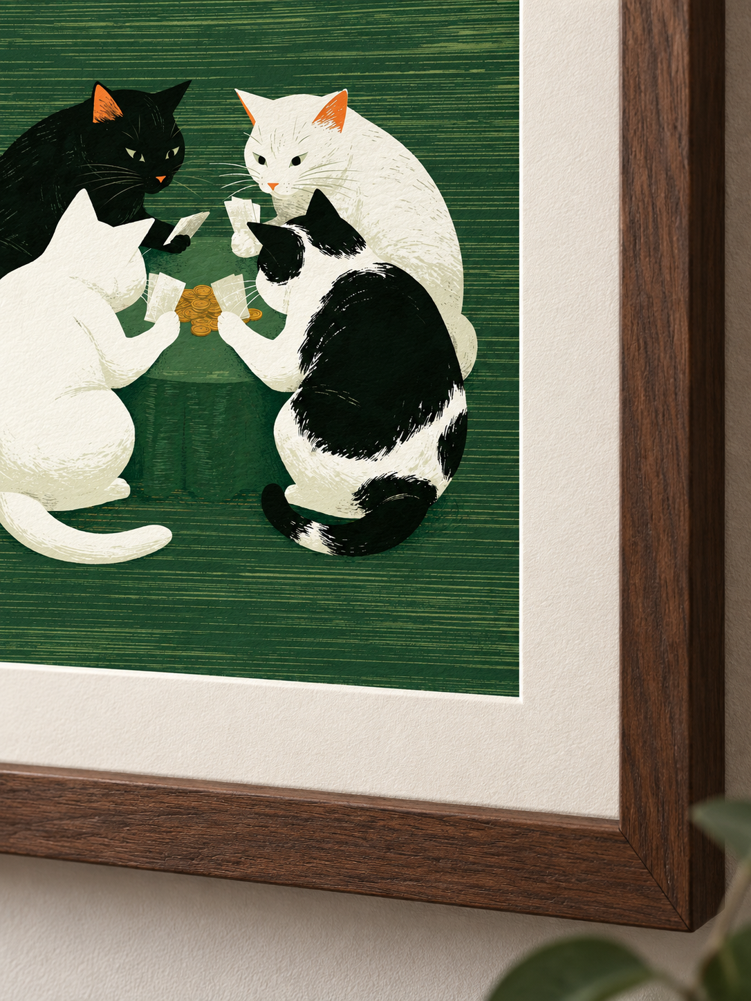 Cats Playing Cards Poster - Wall Art Decor - packaging - cats playing cards poster, green cat wall art