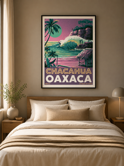 Oaxaca-Surfposter - Wall Art Decor - lifestyle shot - chacahua oaxaca surf poster, oaxaca surf wall art
