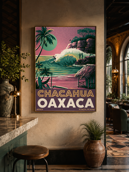 Oaxaca-Surfposter - Wall Art Decor - detail view - chacahua oaxaca surf poster, oaxaca surf wall art
